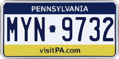 PA license plate MYN9732