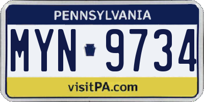 PA license plate MYN9734