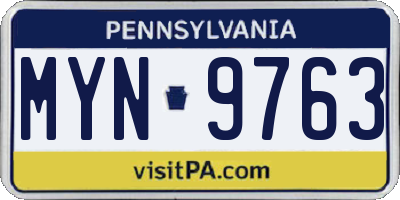 PA license plate MYN9763