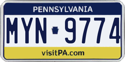 PA license plate MYN9774