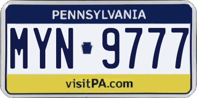 PA license plate MYN9777