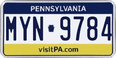 PA license plate MYN9784