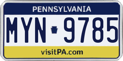 PA license plate MYN9785