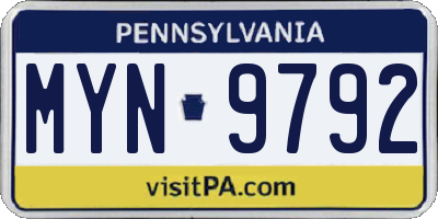 PA license plate MYN9792