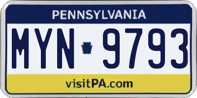 PA license plate MYN9793