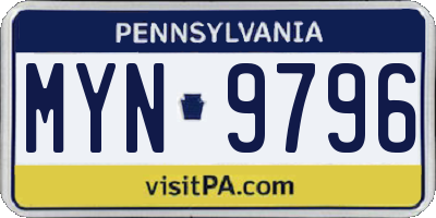 PA license plate MYN9796