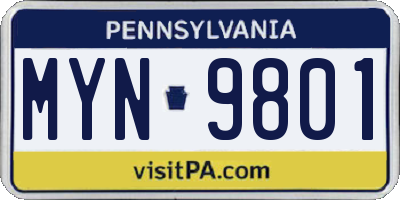 PA license plate MYN9801