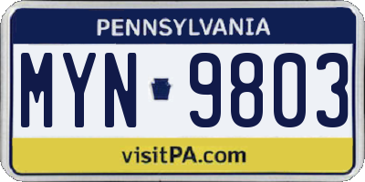 PA license plate MYN9803