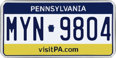 PA license plate MYN9804