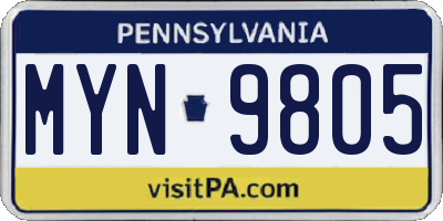 PA license plate MYN9805