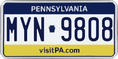 PA license plate MYN9808