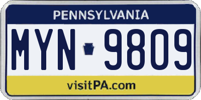 PA license plate MYN9809