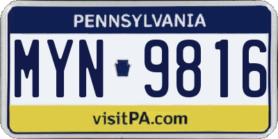 PA license plate MYN9816