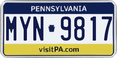 PA license plate MYN9817