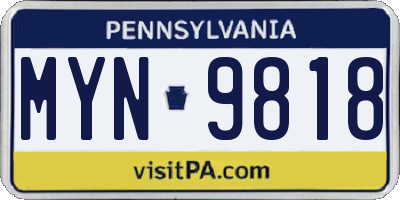 PA license plate MYN9818