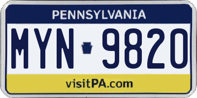 PA license plate MYN9820