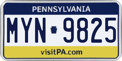 PA license plate MYN9825