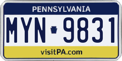 PA license plate MYN9831