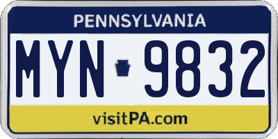 PA license plate MYN9832