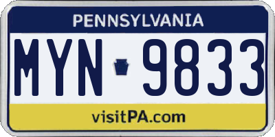 PA license plate MYN9833