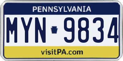 PA license plate MYN9834