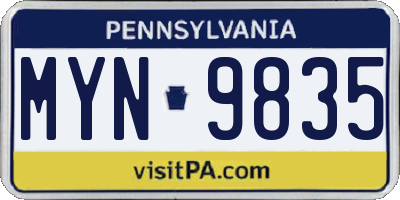 PA license plate MYN9835