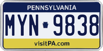 PA license plate MYN9838