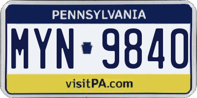 PA license plate MYN9840