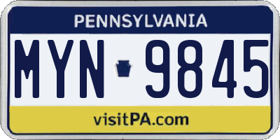PA license plate MYN9845