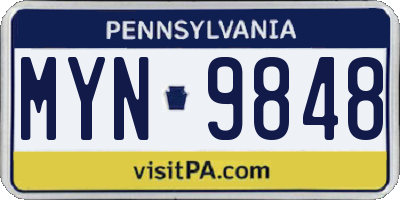 PA license plate MYN9848
