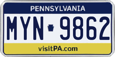 PA license plate MYN9862
