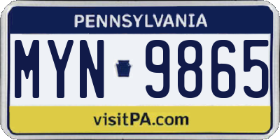 PA license plate MYN9865