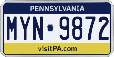 PA license plate MYN9872