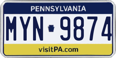 PA license plate MYN9874
