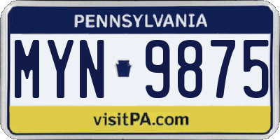 PA license plate MYN9875