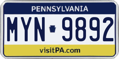 PA license plate MYN9892