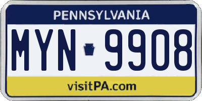 PA license plate MYN9908