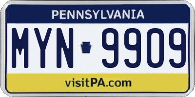PA license plate MYN9909