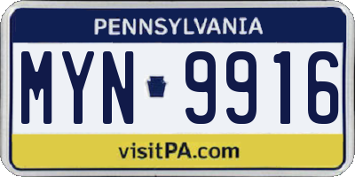 PA license plate MYN9916