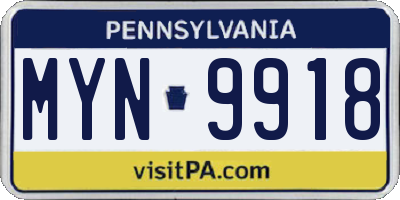 PA license plate MYN9918