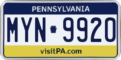 PA license plate MYN9920
