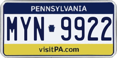 PA license plate MYN9922