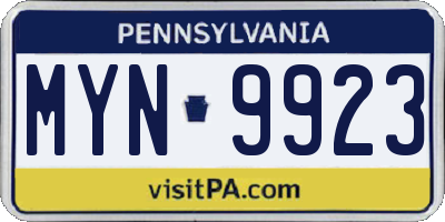 PA license plate MYN9923