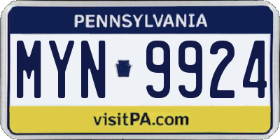 PA license plate MYN9924