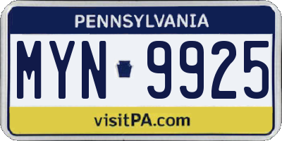 PA license plate MYN9925