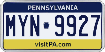 PA license plate MYN9927