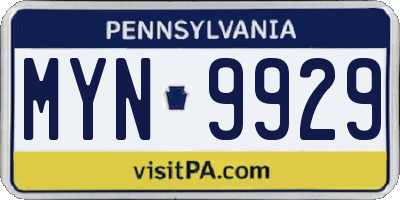 PA license plate MYN9929