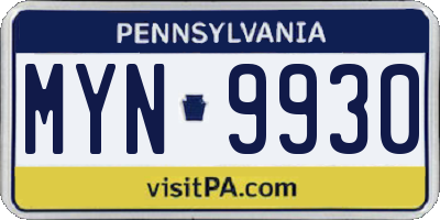 PA license plate MYN9930