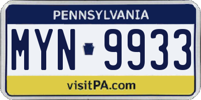 PA license plate MYN9933