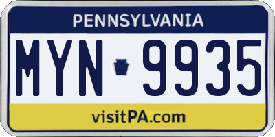 PA license plate MYN9935